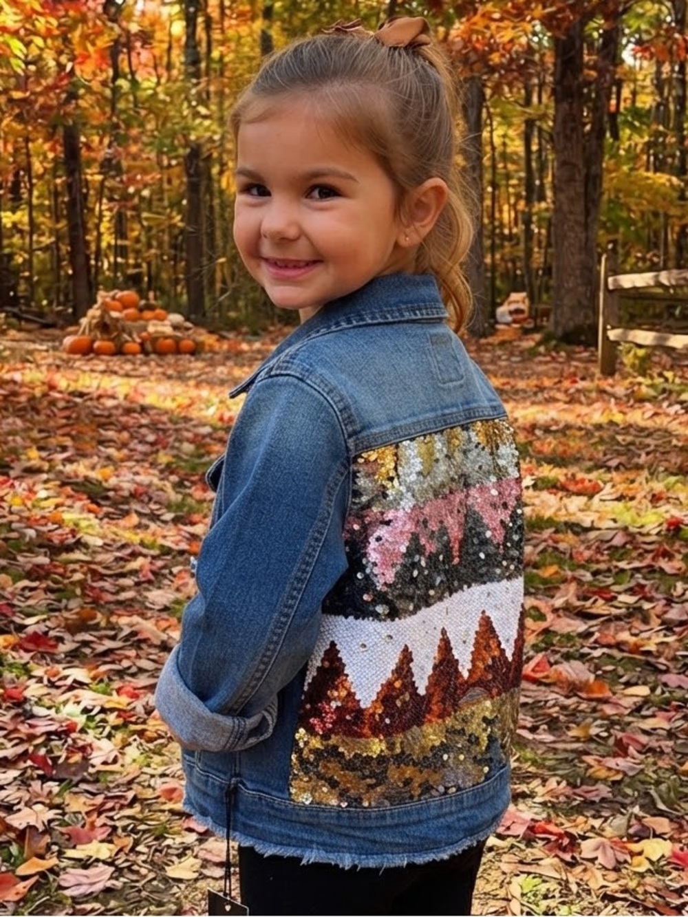 Truce NEW Cropped Jean Jacket Rippled Sequins Details Pockets Kids Size Small